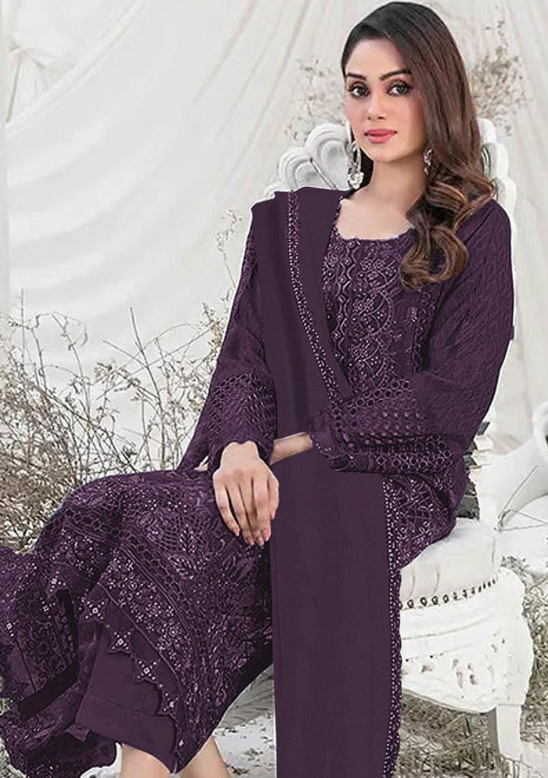 Dark Magenta Embroidered Georgette Pakistani Salwar Kameez