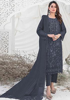 Dark Grey Embroidered Georgette Pakistani Salwar Kameez