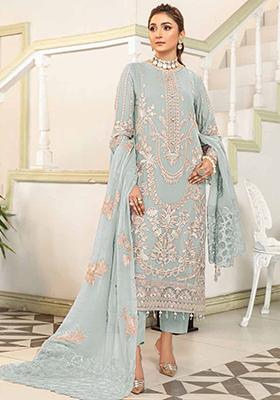 Sky Blue Embroidered Georgette Pakistani Salwar Kameez