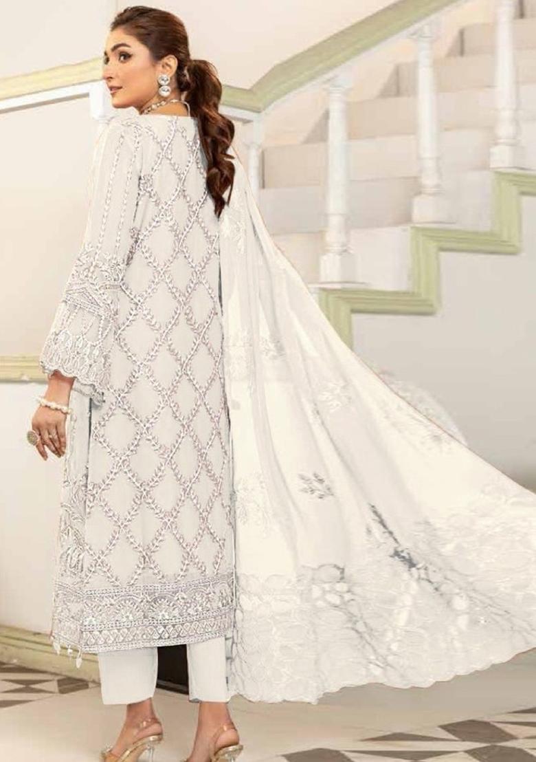 White Embroidered Georgette Pakistani Salwar Kameez