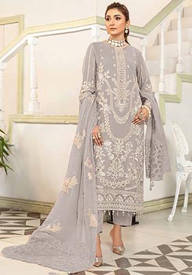 Grey Embroidered Georgette Pakistani Salwar Kameez