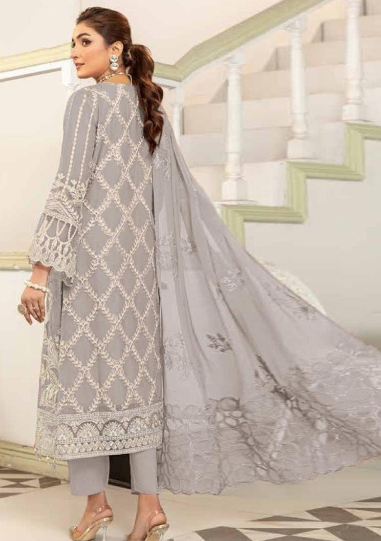 Grey Embroidered Georgette Pakistani Salwar Kameez