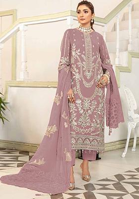 Peach Embroidered Georgette Pakistani Salwar Kameez