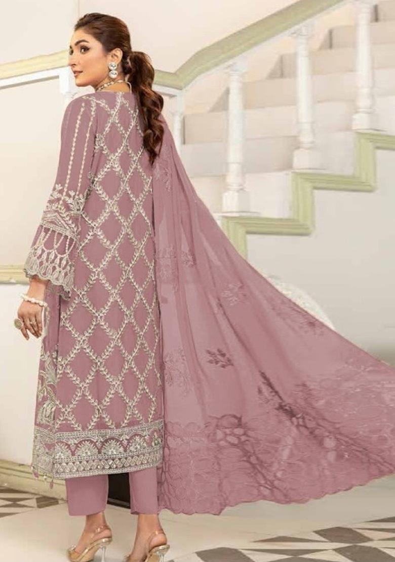 Peach Embroidered Georgette Pakistani Salwar Kameez