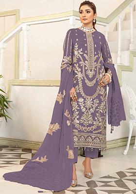 Purple Embroidered Georgette Pakistani Salwar Kameez With Dupatta