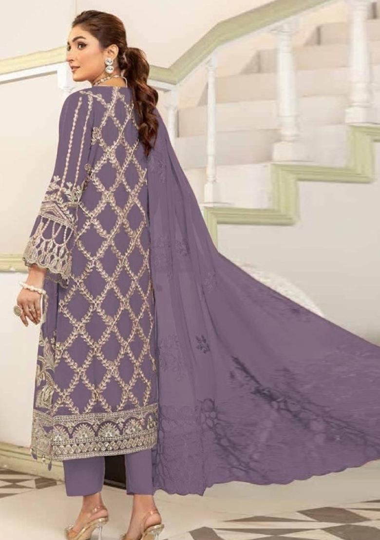 Purple Embroidered Georgette Pakistani Salwar Kameez