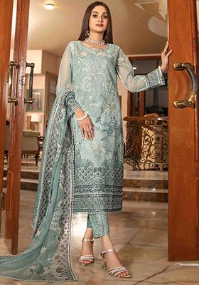 Sky Blue Embroidered Organza Pakistani Salwar Kameez
