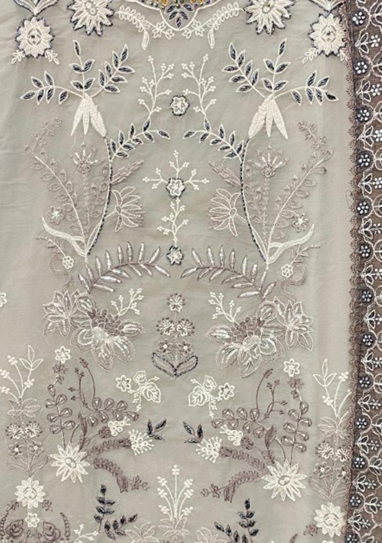 Beige Embroidered Organza Pakistani Salwar Kameez With Dupatta