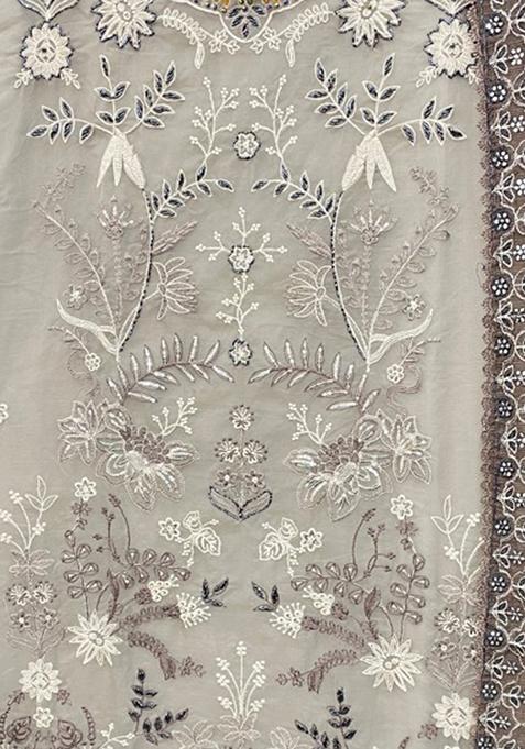 Beige Embroidered Organza Pakistani Salwar Kameez With Dupatta