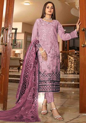Pink Embroidered Organza Pakistani Salwar Kameez With Dupatta