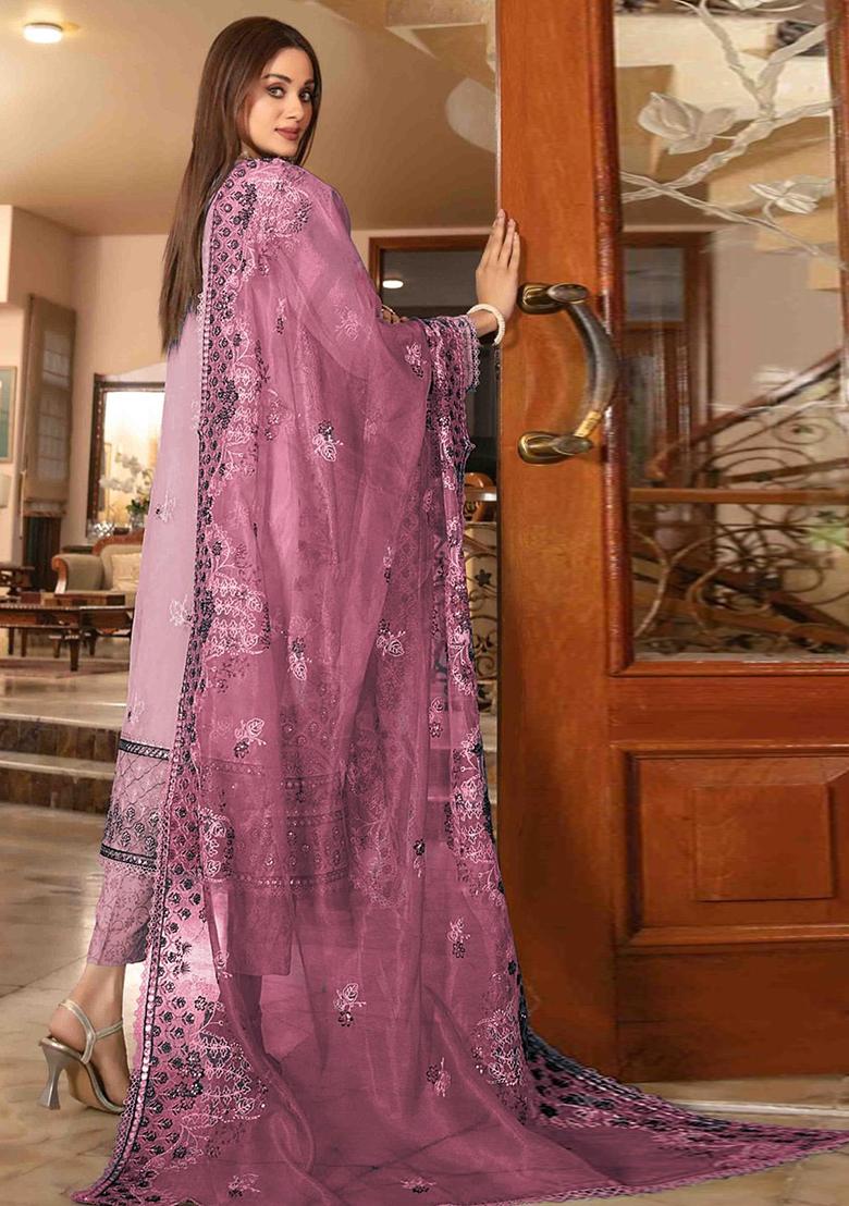 Pink Embroidered Organza Pakistani Salwar Kameez
