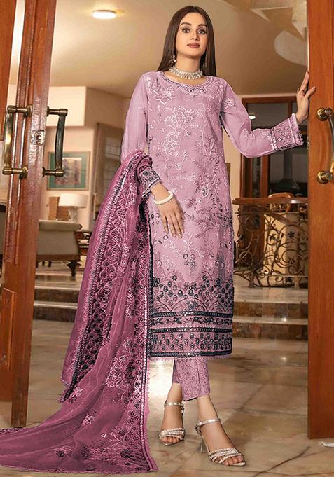 Pink Embroidered Organza Pakistani Salwar Kameez With Dupatta