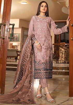 Peach Embroidered Organza Pakistani Salwar Kameez