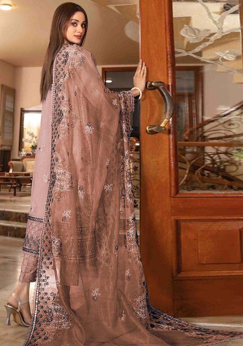 Peach Embroidered Organza Pakistani Salwar Kameez