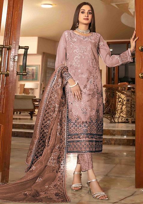 Peach Embroidered Organza Pakistani Salwar Kameez With Dupatta
