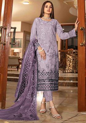Lavender Embroidered Organza Pakistani Salwar Kameez With Dupatta