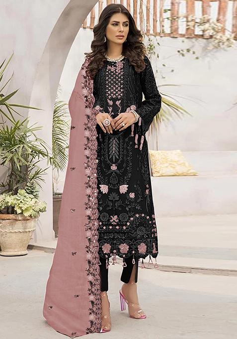 Black Embroidered Georgette Pakistani Salwar Kameez With Dupatta