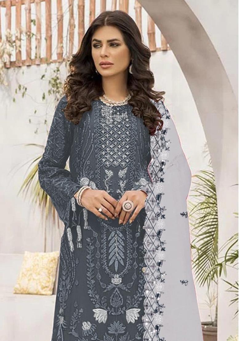 Grey Embroidered Georgette Pakistani Salwar Kameez