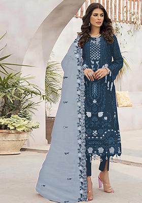 Blue Embroidered Georgette Pakistani Salwar Kameez