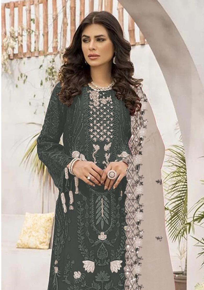 Mehendi Green Embroidered Georgette Pakistani Salwar Kameez