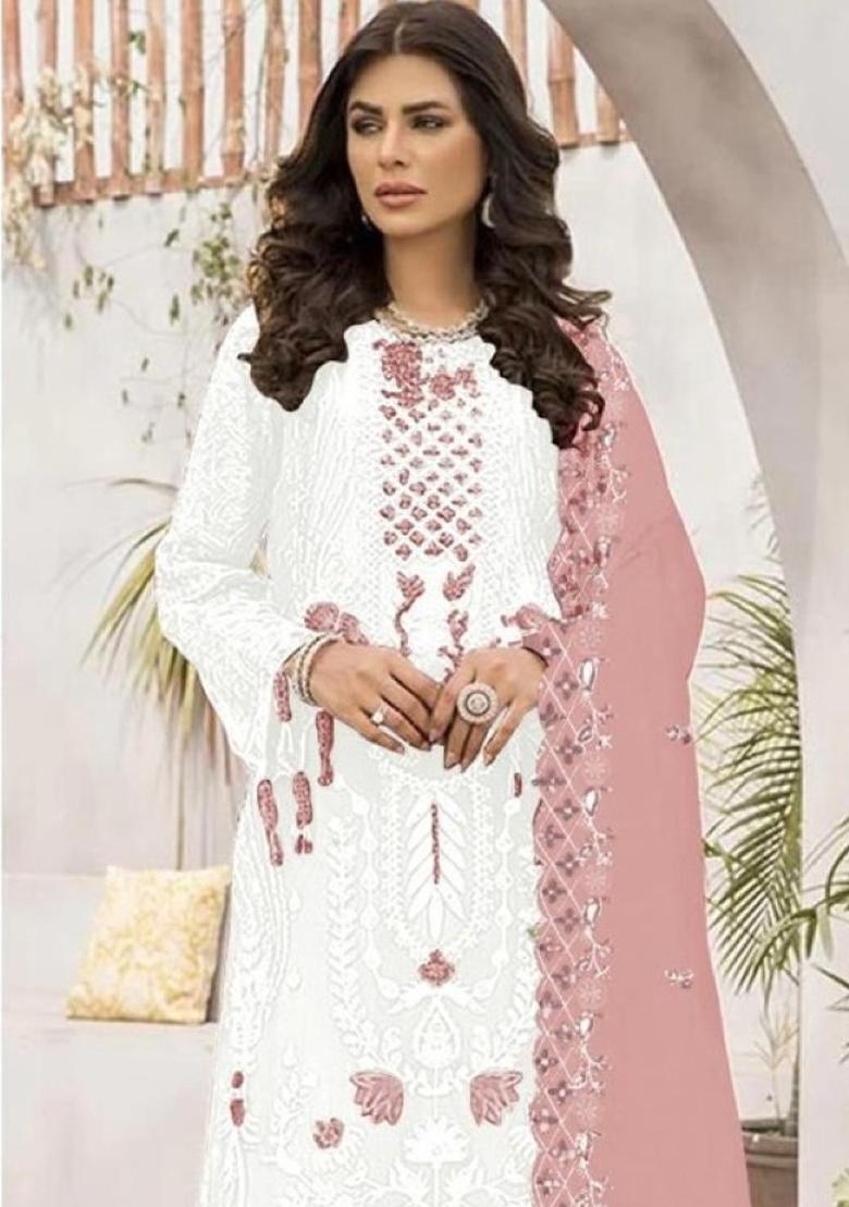 Off White Embroidered Georgette Pakistani Salwar Kameez