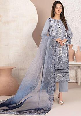 Grey Embroidered Georgette Pakistani Salwar Kameez