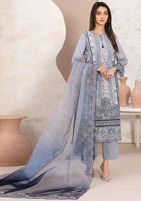 Grey Embroidered Georgette Pakistani Salwar Kameez With Dupatta