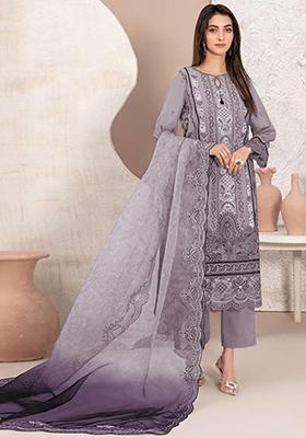 Cream Embroidered Georgette Pakistani Salwar Kameez