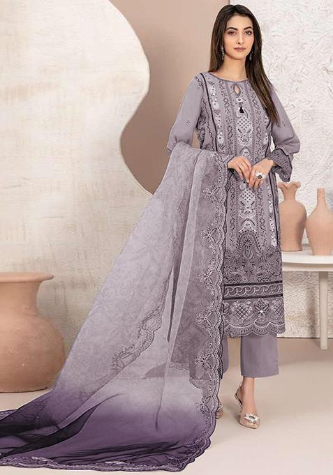 Cream Embroidered Georgette Pakistani Salwar Kameez With Dupatta