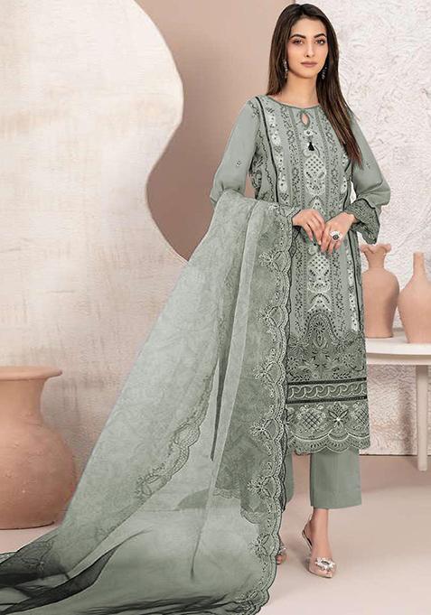 Green Embroidered Georgette Pakistani Salwar Kameez With Dupatta