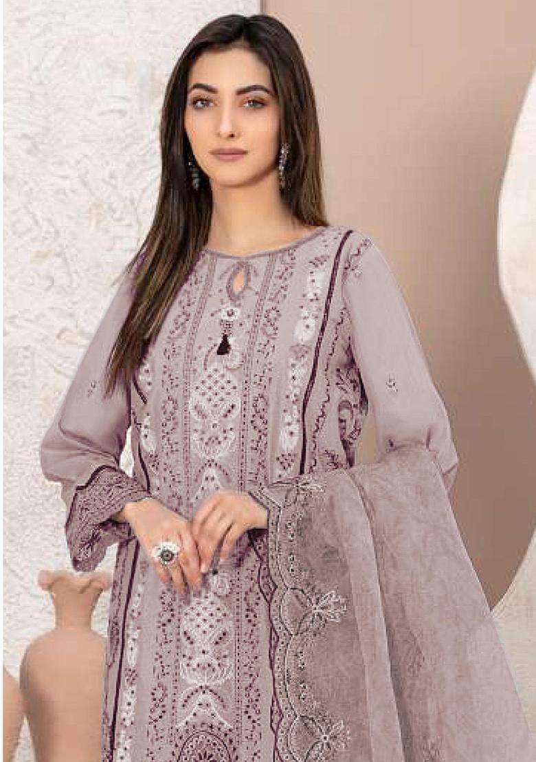 Peach Embroidered Georgette Pakistani Salwar Kameez