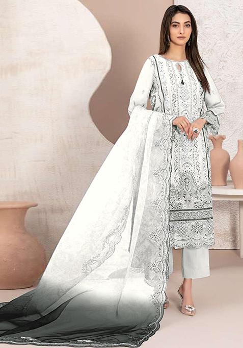White Embroidered Georgette Pakistani Salwar Kameez With Dupatta