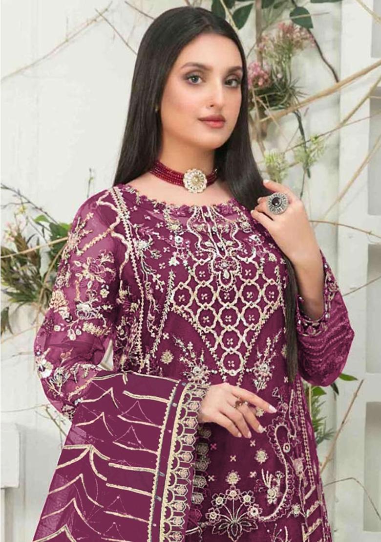 Dark Pink Embroidered Organza Pakistani Salwar Kameez