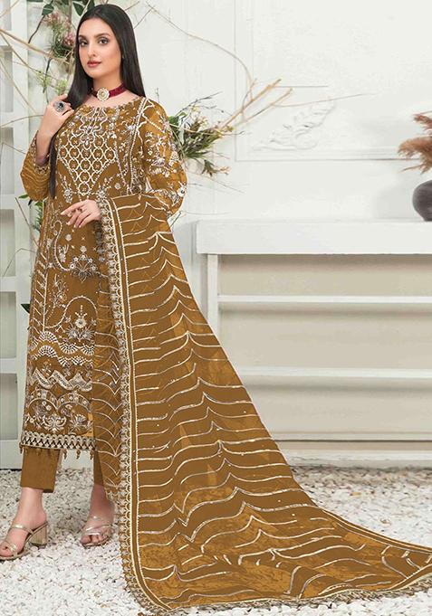 Mustard Yellow Embroidered Organza Pakistani Salwar Kameez With Dupatta