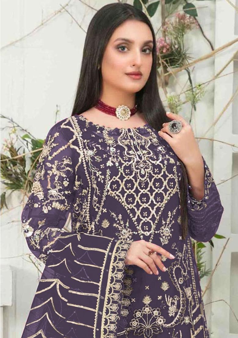 Purple Embroidered Organza Pakistani Salwar Kameez