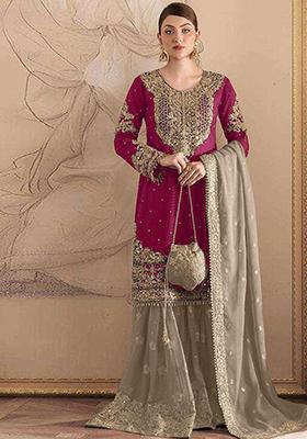 Pink Embroidered Georgette Pakistani Salwar Kameez With Dupatta