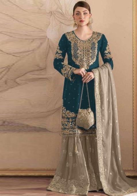 Green Embroidered Georgette Pakistani Salwar Kameez With Dupatta