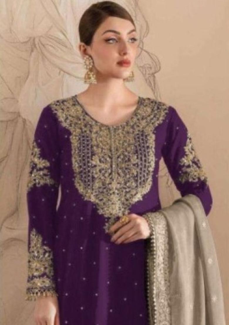 Lavender Embroidered Georgette Pakistani Salwar Kameez