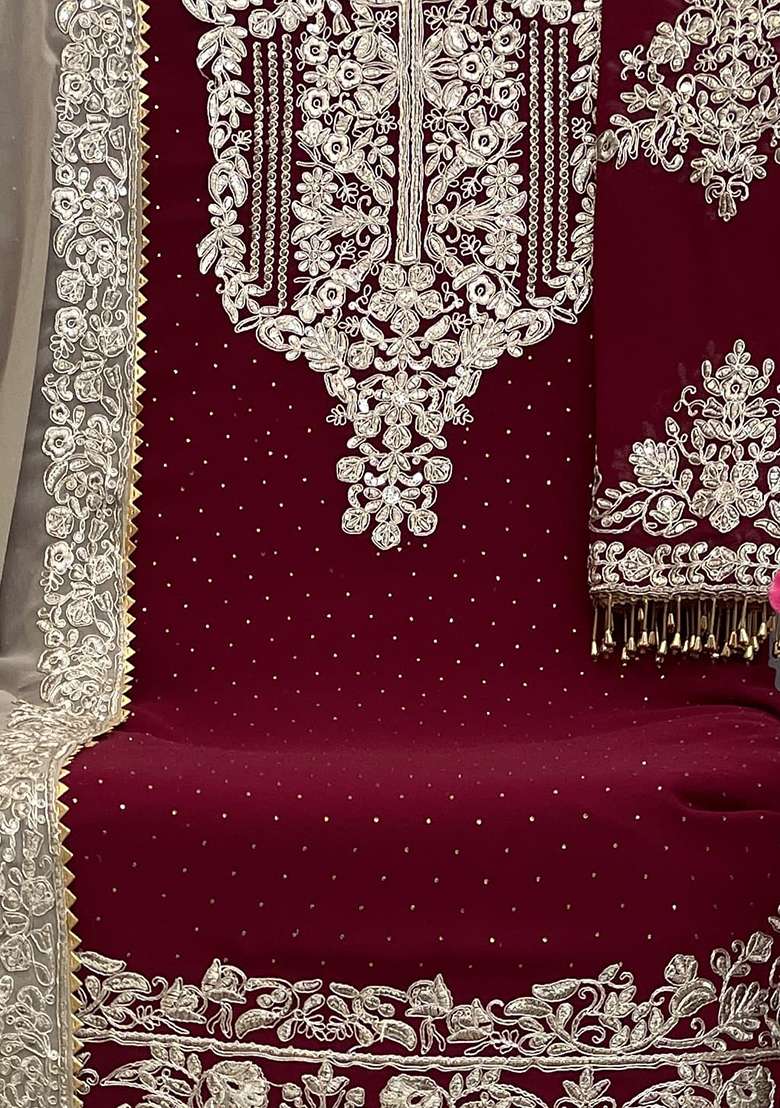 Maroon Embroidered Georgette Sharara Set - Indya