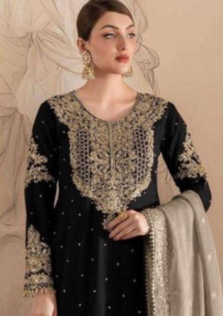Black Embroidered Georgette Pakistani Salwar Kameez