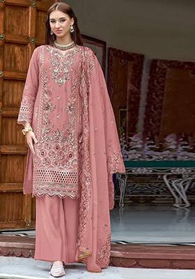 Orange Embroidered Organza Pakistani Salwar Kameez With Dupatta