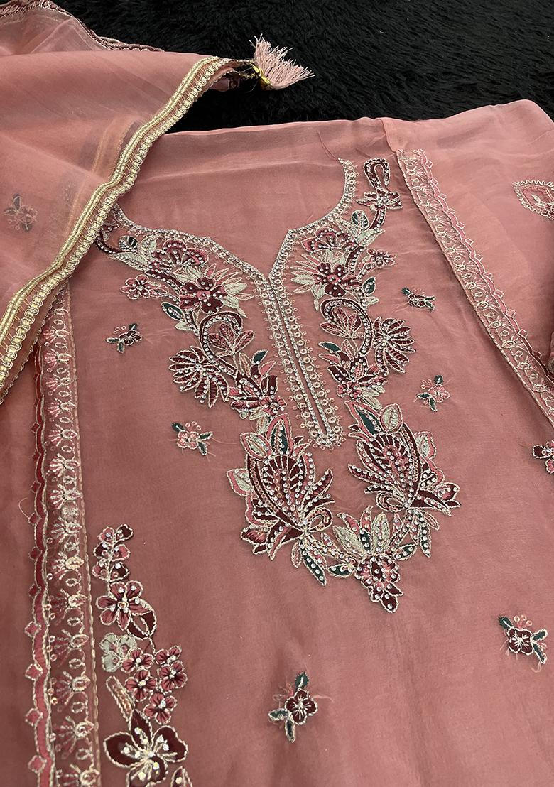 Orange Embroidered Organza Pakistani Salwar Kameez