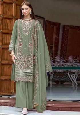 Green Embroidered Organza Pakistani Salwar Kameez