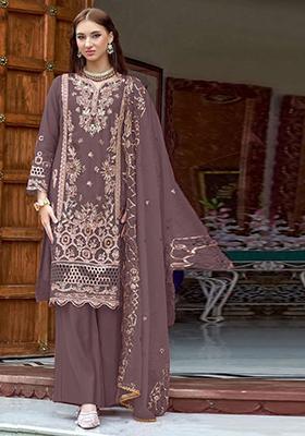 Purple Embroidered Organza Pakistani Salwar Kameez With Dupatta