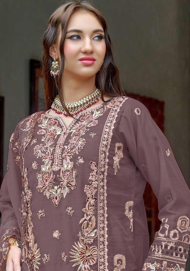 Purple Embroidered Organza Pakistani Salwar Kameez