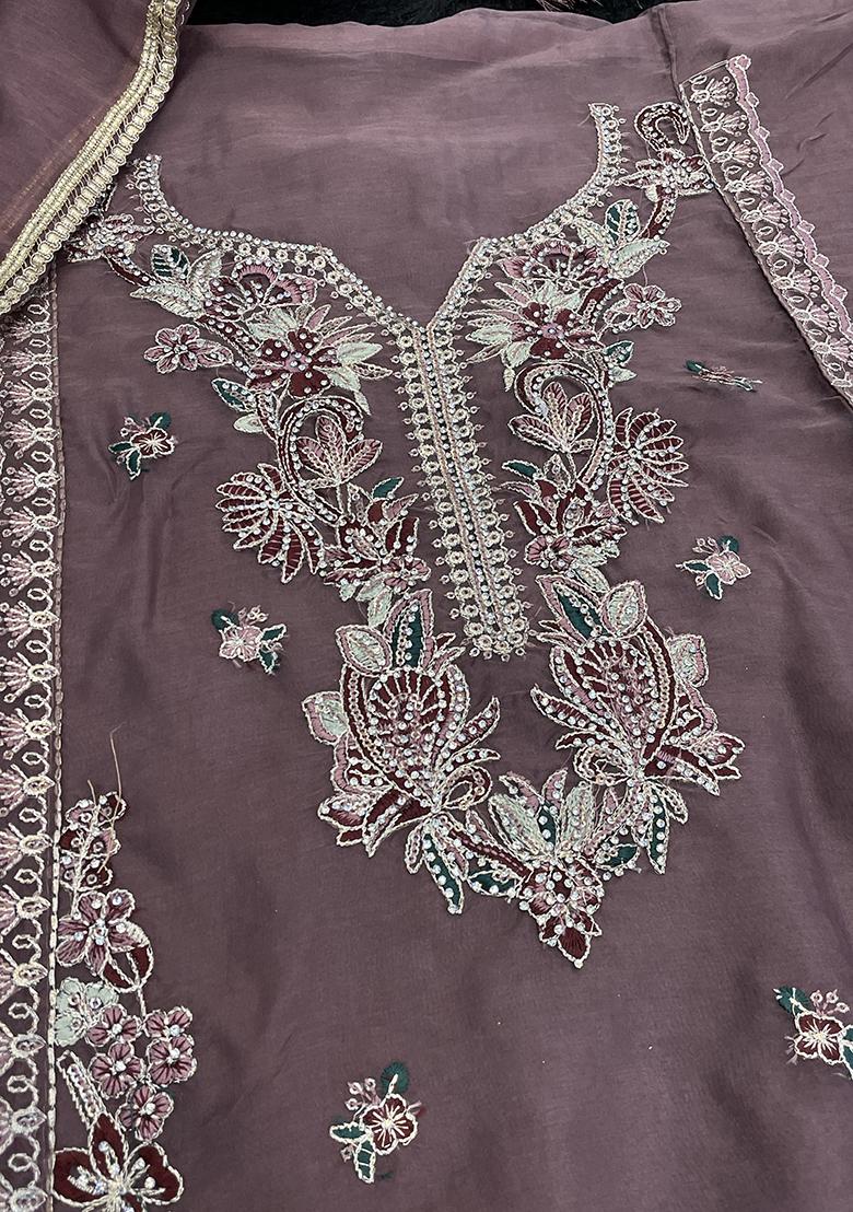 Purple Embroidered Organza Pakistani Salwar Kameez