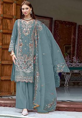 Sky Blue Embroidered Organza Pakistani Salwar Kameez