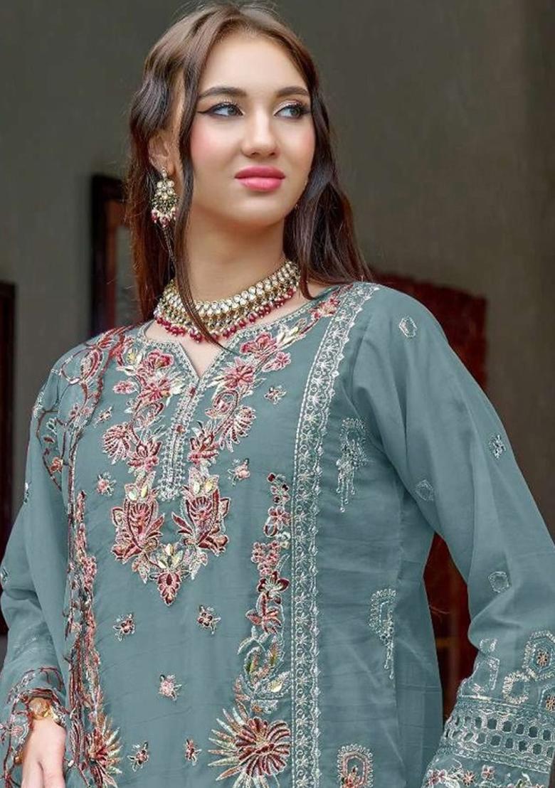 Sky Blue Embroidered Organza Pakistani Salwar Kameez