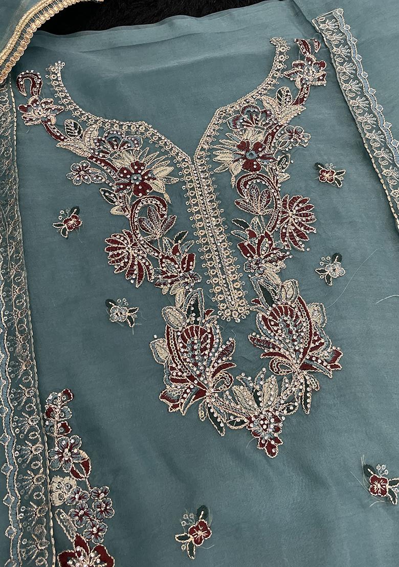 Sky Blue Embroidered Organza Pakistani Salwar Kameez