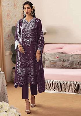 Magenta Embroidered Georgette Pakistani Salwar Kameez